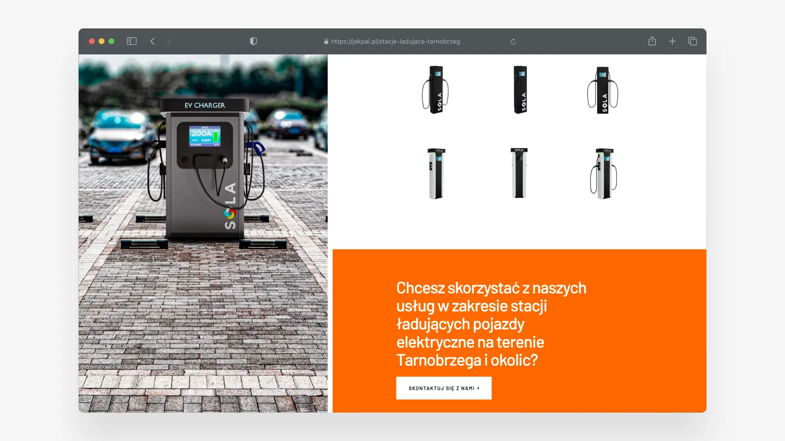 Podstrona JAKPAL o stacjach ładowania pojazdów elektrycznych w Tarnobrzegu